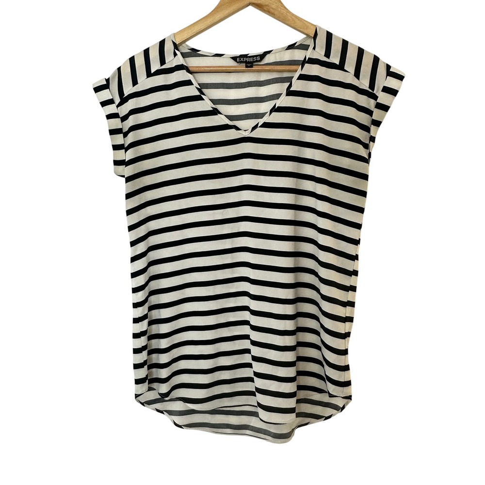 Express Black and White Striped V Neck Sleeveless Tunic Top‎ Size Small